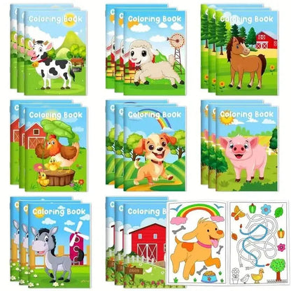 24-Pieces: Mini Coloring Books with 24 Stacking Crayons, Farm Themed - A-1 Thread Vault