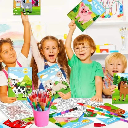 24-Pieces: Mini Coloring Books with 24 Stacking Crayons, Farm Themed - A-1 Thread Vault