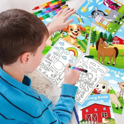 24-Pieces: Mini Coloring Books with 24 Stacking Crayons, Farm Themed - A-1 Thread Vault