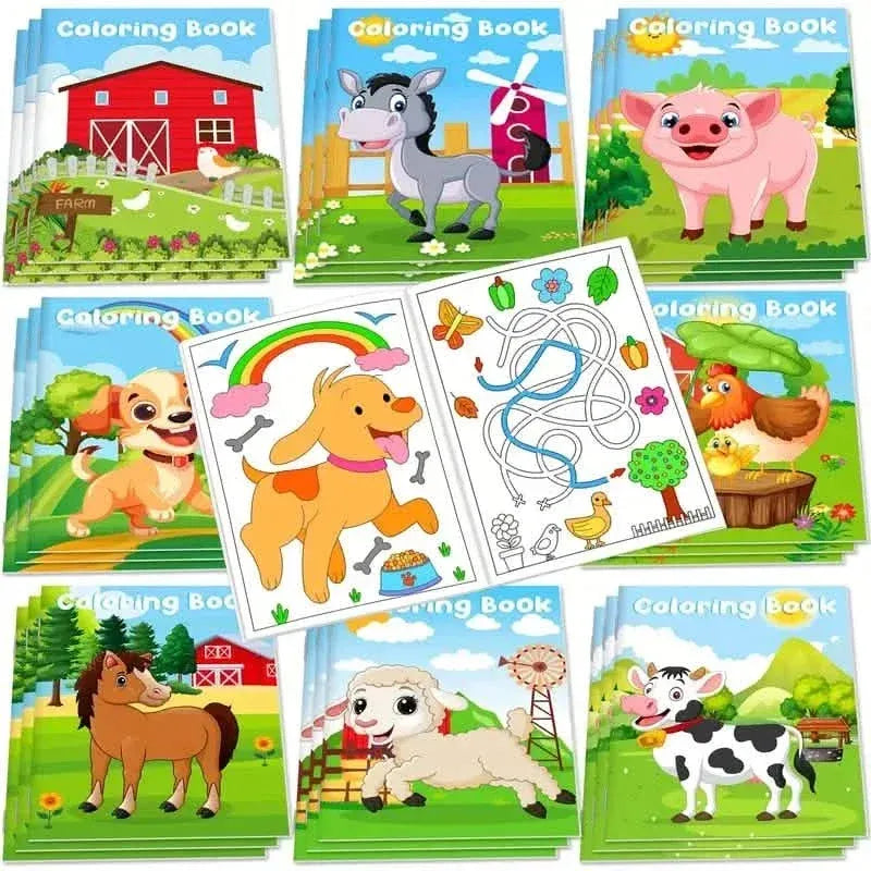 24-Pieces: Mini Coloring Books with 24 Stacking Crayons, Farm Themed - A-1 Thread Vault