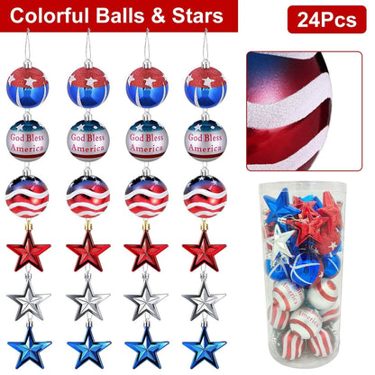 24-Pieces Set: Hanging Ornaments Ball Star Patriotic - A-1 Thread Vault