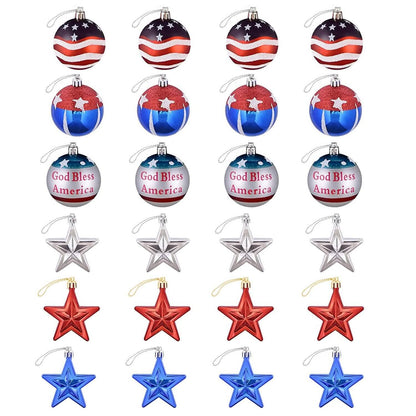 24-Pieces Set: Hanging Ornaments Ball Star Patriotic - A-1 Thread Vault