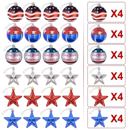 24-Pieces Set: Hanging Ornaments Ball Star Patriotic - A-1 Thread Vault