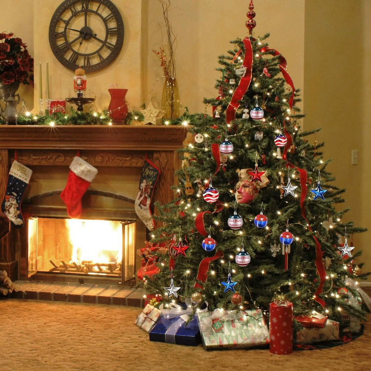 24-Pieces Set: Hanging Ornaments Ball Star Patriotic - A-1 Thread Vault