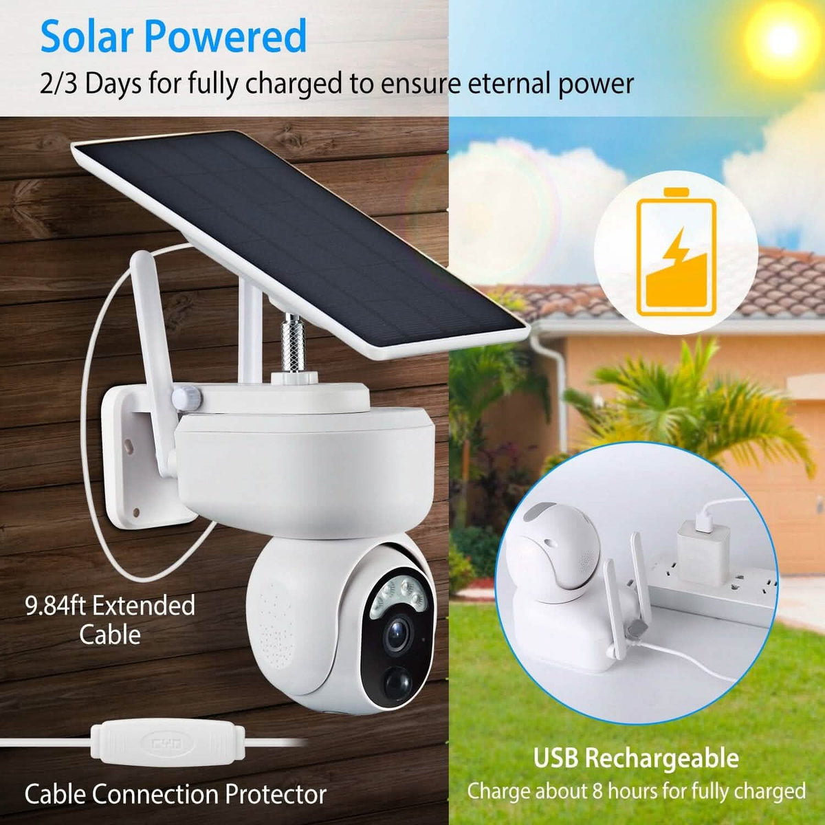 2.4G Wifi Solar Wireless 1080P Surveillance Camera with Flood Light Night Vision - A-1 Thread Vault