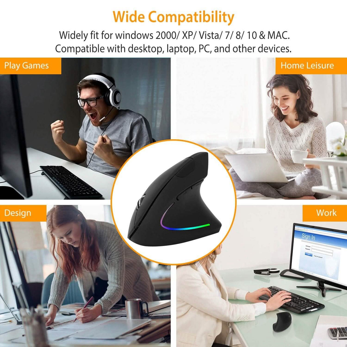 2.4G Wireless Vertical Mouse Ergonomic Optical Mice - A-1 Thread Vault