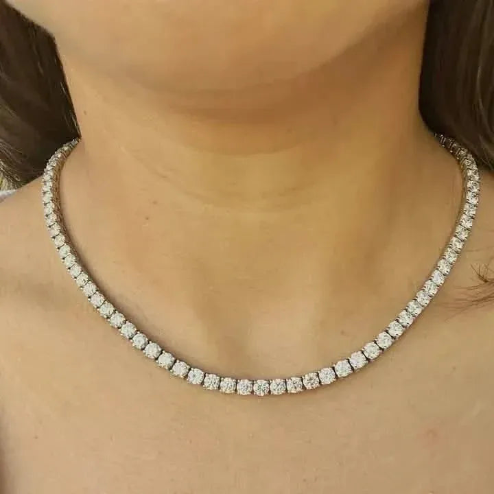 25 Carat Round Genuine Lab Grown Diamond Tennis Necklace 16" - A-1 Thread Vault