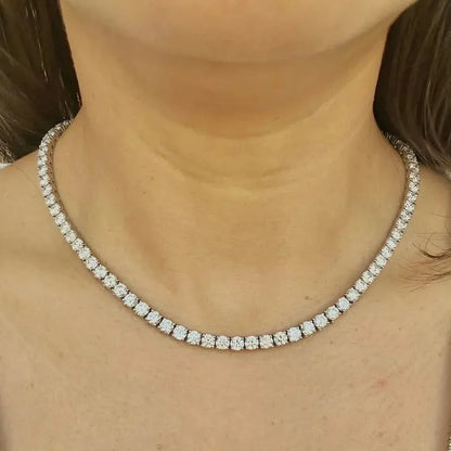 25 Carat Round Genuine Lab Grown Diamond Tennis Necklace 16" - A-1 Thread Vault