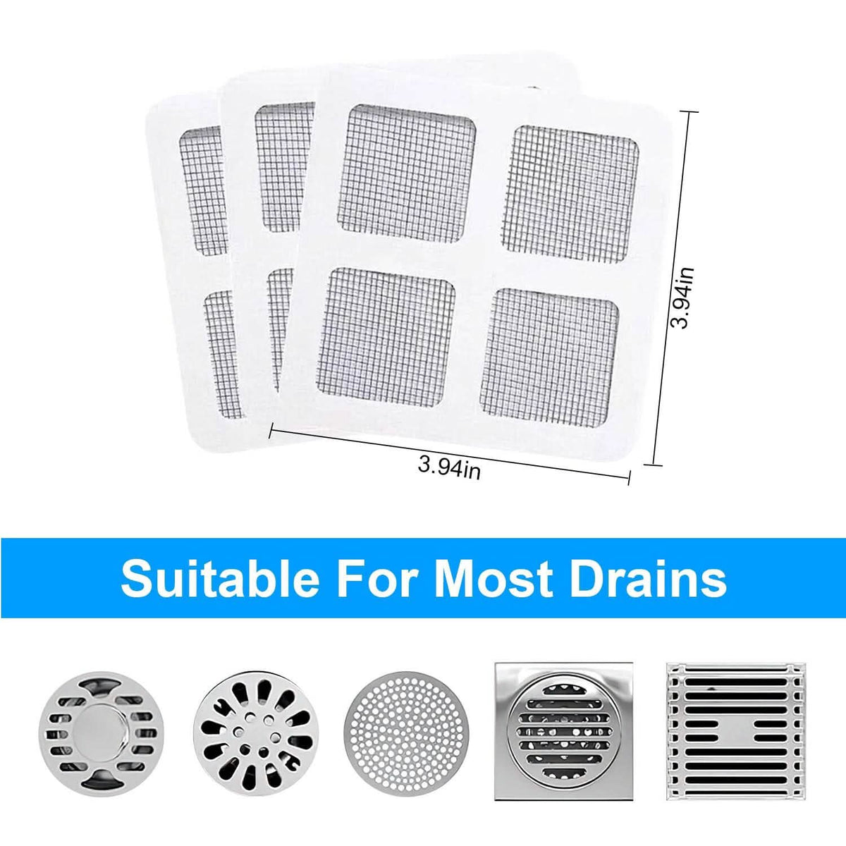 25-Pack: 3.94 x 3.94" Disposable Floor Drain Sticker Hair Catcher - A-1 Thread Vault