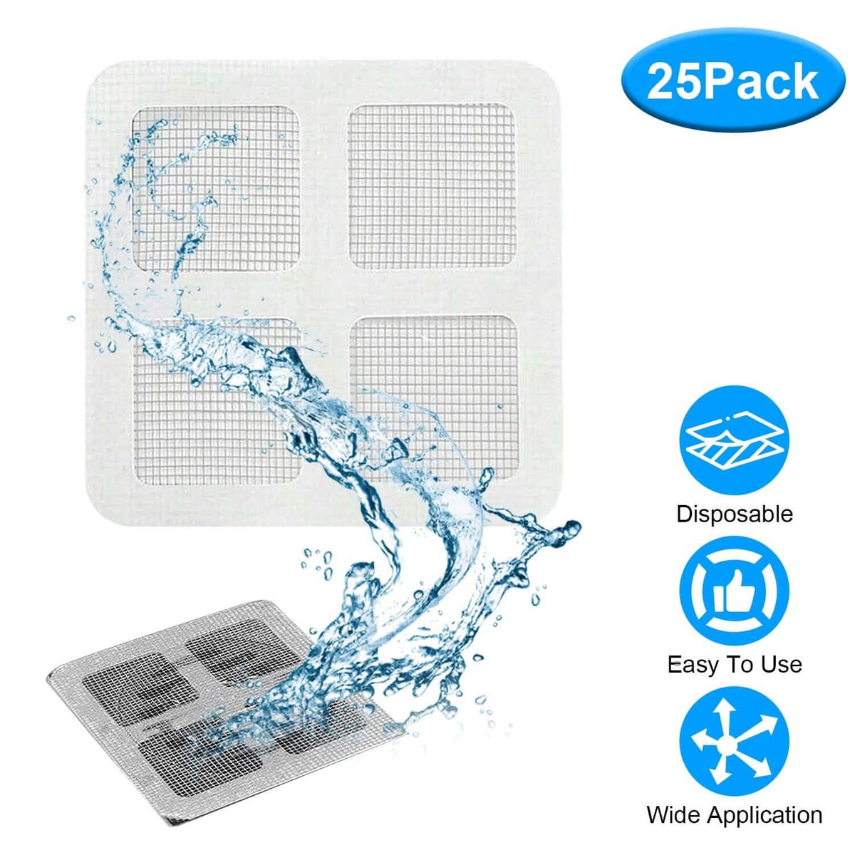 25-Pack: 3.94 x 3.94" Disposable Floor Drain Sticker Hair Catcher - A-1 Thread Vault