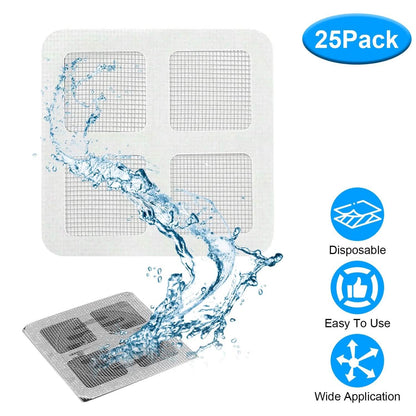 25-Pack: 3.94 x 3.94" Disposable Floor Drain Sticker Hair Catcher - A-1 Thread Vault