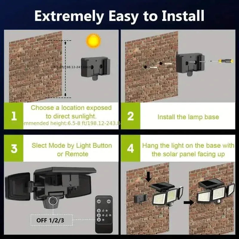 2500 Lumens 210 LED Outdoor Solar Security Light with Remote Control & Motion Sensor - A-1 Thread Vault