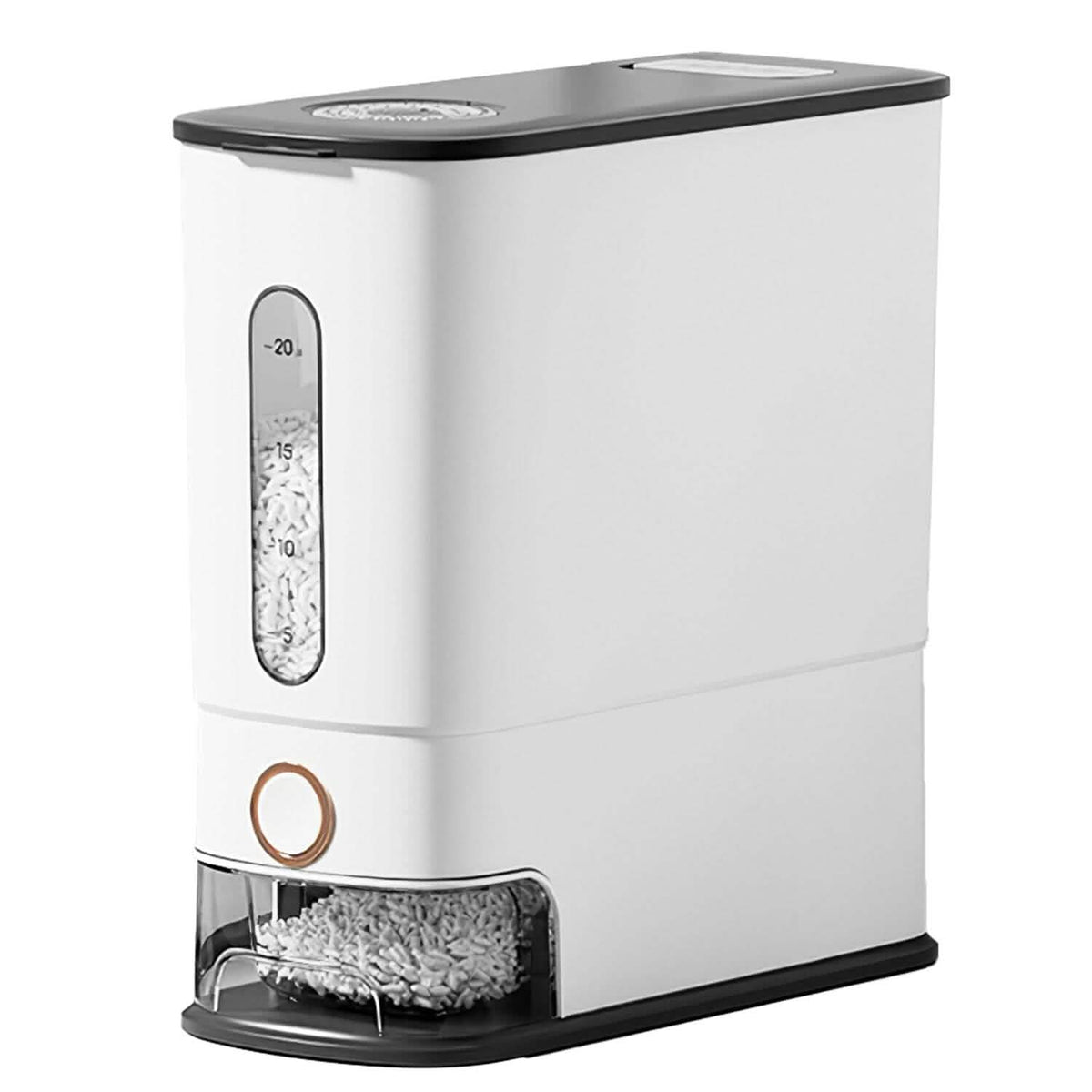 25LBS Vertical Rice Dispenser With Dustproof Lid Large Capacity Grain Storage Container With Measuring Cup Built-In - A-1 Thread Vault