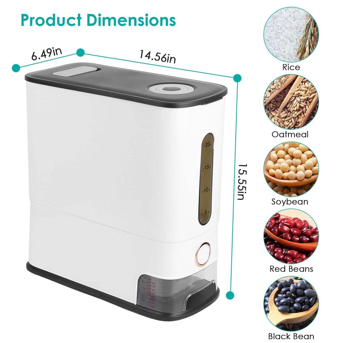 25LBS Vertical Rice Dispenser With Dustproof Lid Large Capacity Grain Storage Container With Measuring Cup Built-In - A-1 Thread Vault
