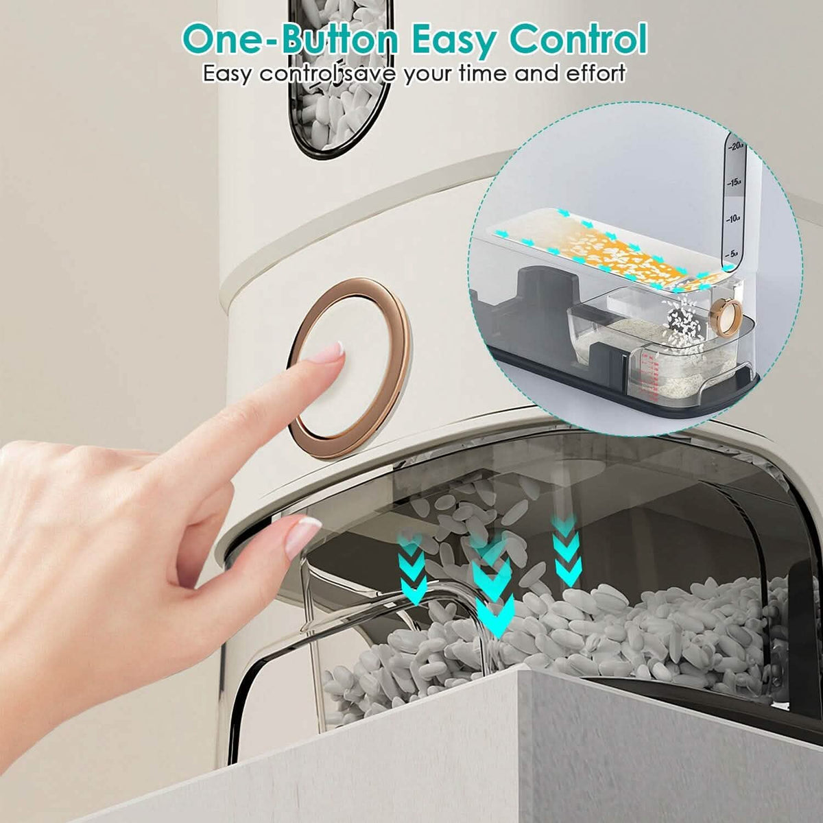 25LBS Vertical Rice Dispenser With Dustproof Lid Large Capacity Grain Storage Container With Measuring Cup Built-In - A-1 Thread Vault