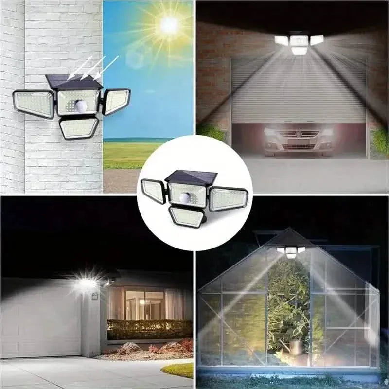 270 LEDs Solar Wall Light With Motion Sensor - 4 Head Lamp, 3 Lighting Modes Wide Angle Security Wireless Flood Light - A-1 Thread Vault