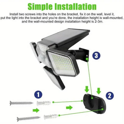 270 LEDs Solar Wall Light With Motion Sensor - 4 Head Lamp, 3 Lighting Modes Wide Angle Security Wireless Flood Light - A-1 Thread Vault