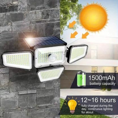 270 LEDs Solar Wall Light With Motion Sensor - 4 Head Lamp, 3 Lighting Modes Wide Angle Security Wireless Flood Light - A-1 Thread Vault