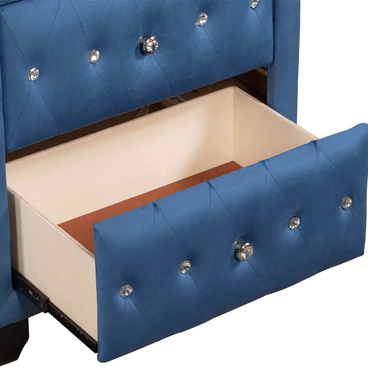 27.9" Tall Bedside Table Blue Upholstered Velvet 2-Drawer Nightstand - A-1 Thread Vault