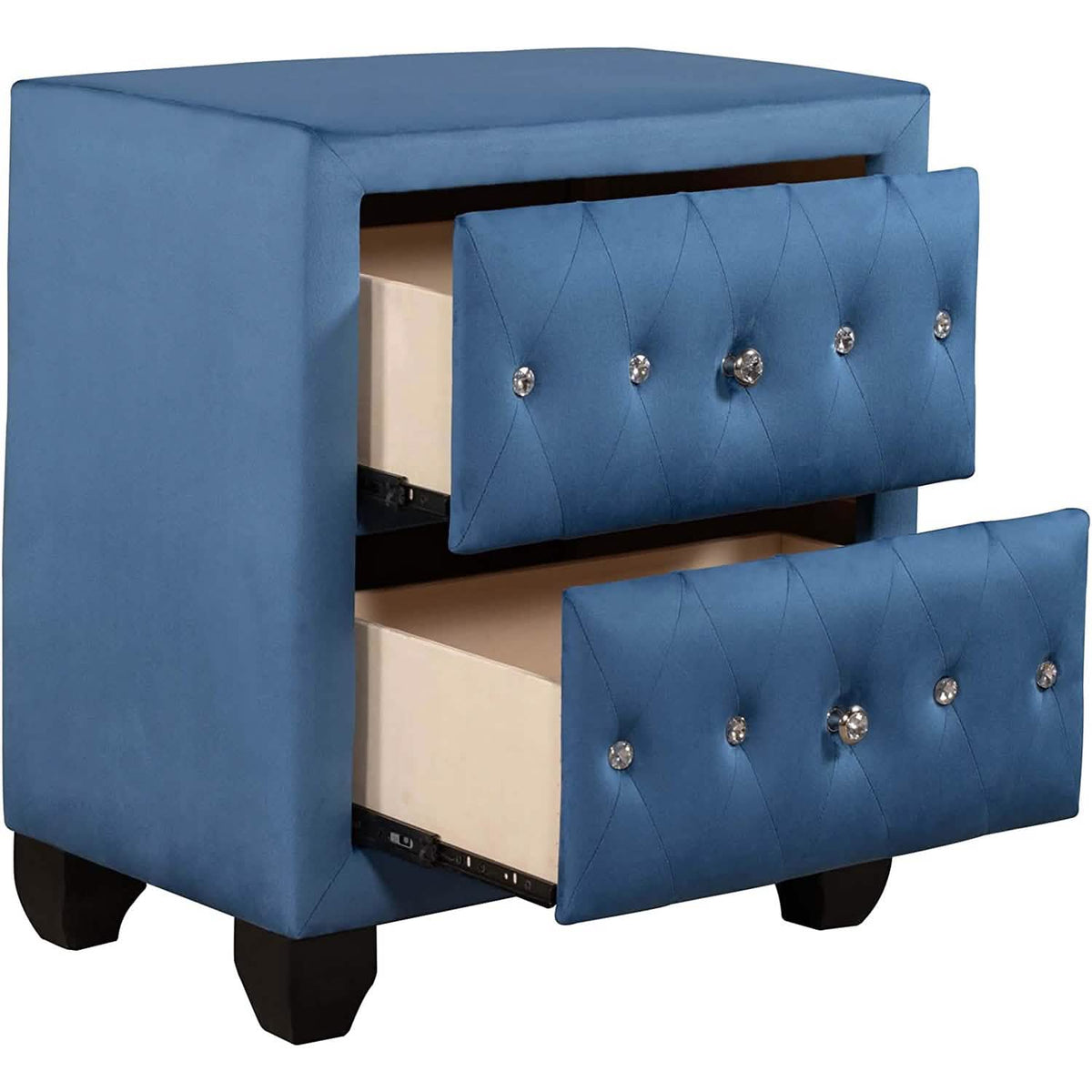 27.9" Tall Bedside Table Blue Upholstered Velvet 2-Drawer Nightstand - A-1 Thread Vault