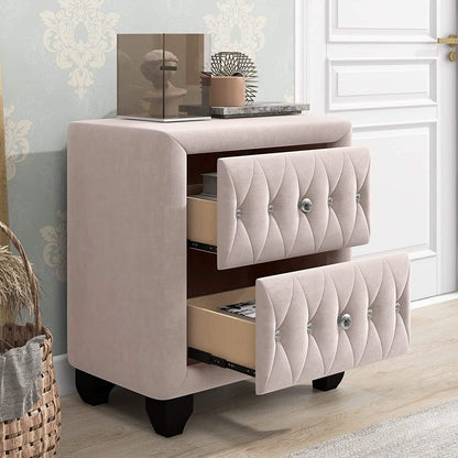 27.9" Tall Bedside Table Blue Upholstered Velvet 2-Drawer Nightstand - A-1 Thread Vault