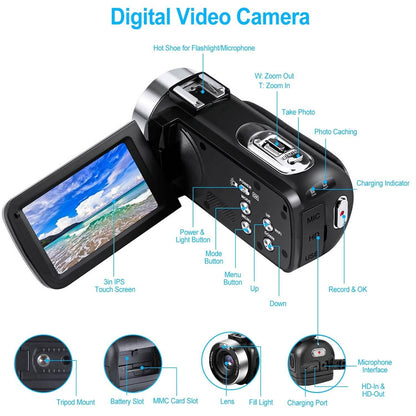 2.7K Camcorder 42MP 18x Zoom Digital Video Camera with 270° Rotating IPS Screen - A-1 Thread Vault
