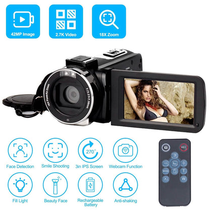 2.7K Camcorder 42MP 18x Zoom Digital Video Camera with 270° Rotating IPS Screen - A-1 Thread Vault
