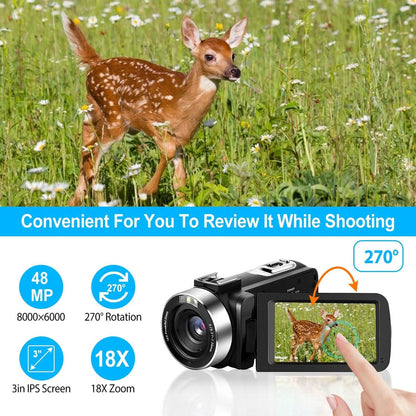 2.7K Camcorder 42MP 18x Zoom Digital Video Camera with 270° Rotating IPS Screen - A-1 Thread Vault