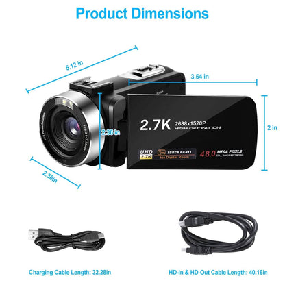 2.7K Camcorder 42MP 18x Zoom Digital Video Camera with 270° Rotating IPS Screen - A-1 Thread Vault