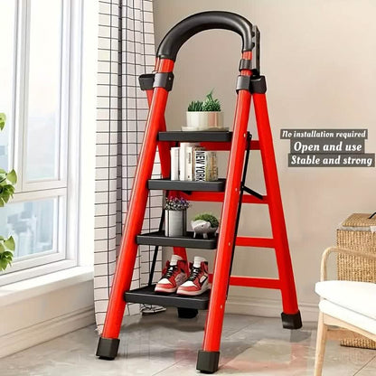 Folding 3/4-Step Ladder – Portable Steel Step Stool, Anti-Slip - A-1 Thread Vault