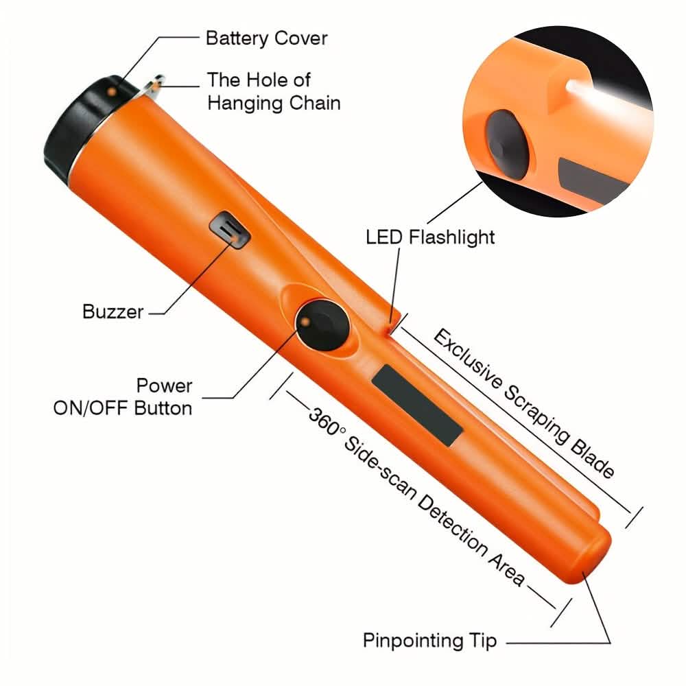 360° Pinpointer Metal Detector with LED, Vibration & Holster (Orange) - A-1 Thread Vault