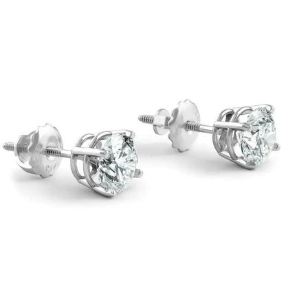 2Ct TW Round Lab Grown Diamond Studs 14K White Gold with Screw Backs - A-1 Thread Vault