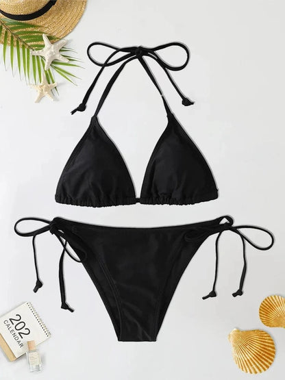 2Pc/Set 2024 Fashion Sexy Swimsuit Women Bikinis Set Triangle Swimwear String Beachwear Thong One Piece Suits Brazilian Biquini - A-1 Thread Vault