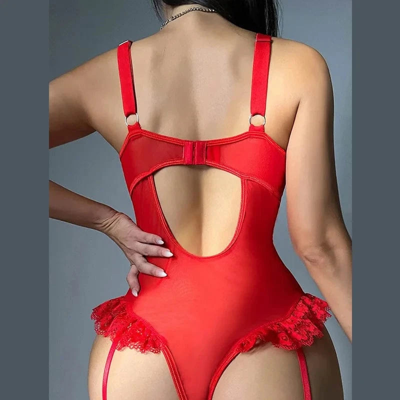 2PCS Red Floral Lace Garter Lingerie Set Erotic Underwear Bras Sets For Women Underwire Bra And Thongs Ladies Underwear Set - A-1 Thread Vault