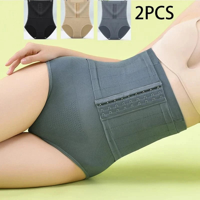 2pcs Women High Waist Shaping Briefs Buckle adjustment Body Shaper Slimming Underwear Butt Lifter Control Pantie Shapewear Pant - A-1 Thread Vault