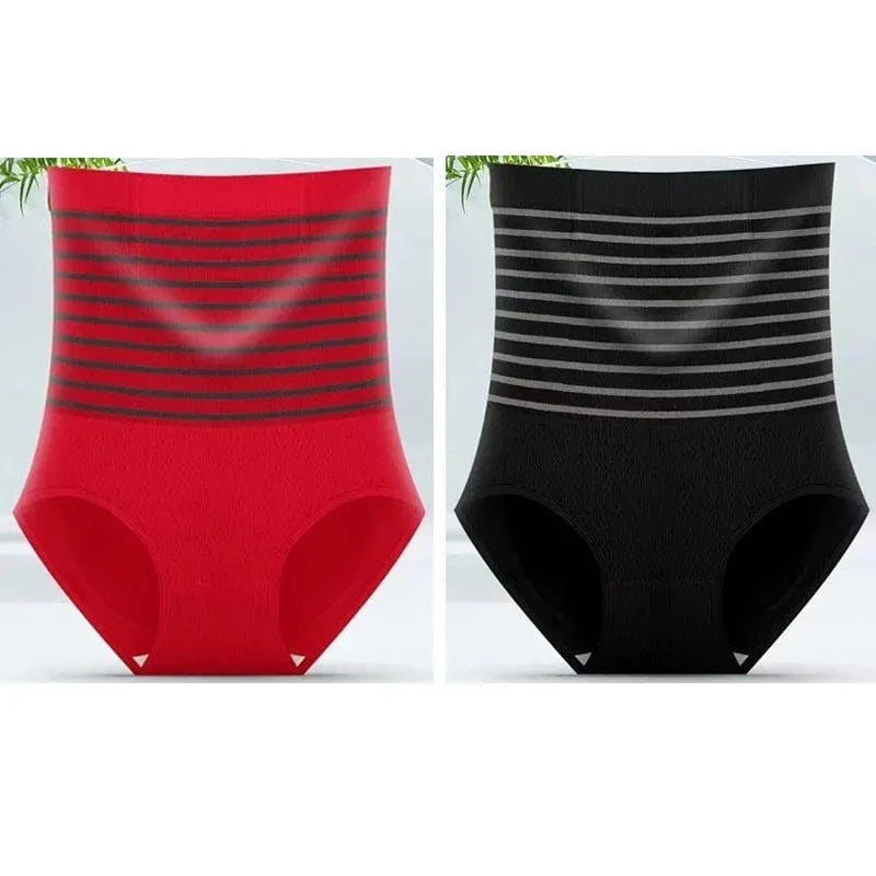 2pcs Women No Trace High Waist Shaping Briefs Body Shaper Slimming Underwear Butt Lifter Control Panties Stripe Shapewear Pants - A-1 Thread Vault
