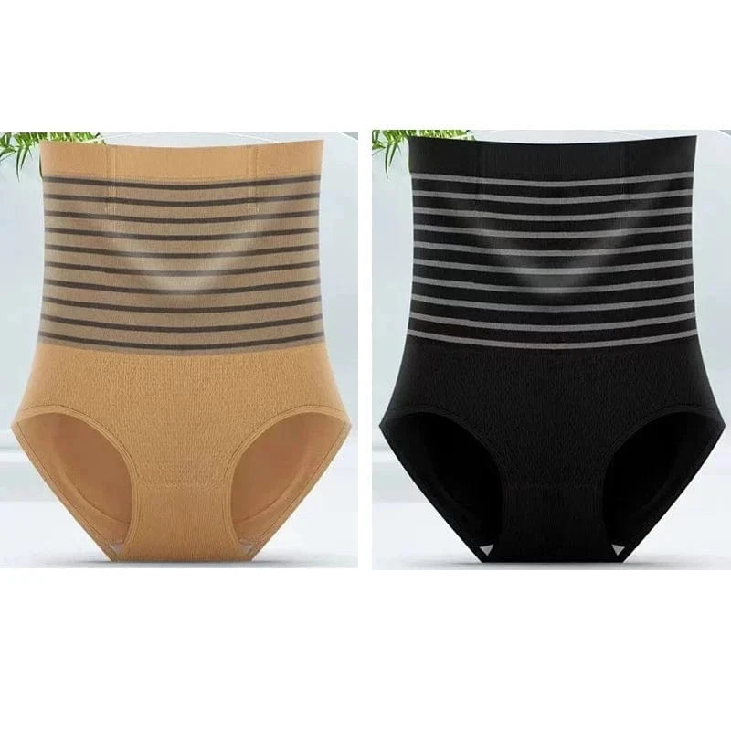 2pcs Women No Trace High Waist Shaping Briefs Body Shaper Slimming Underwear Butt Lifter Control Panties Stripe Shapewear Pants - A-1 Thread Vault