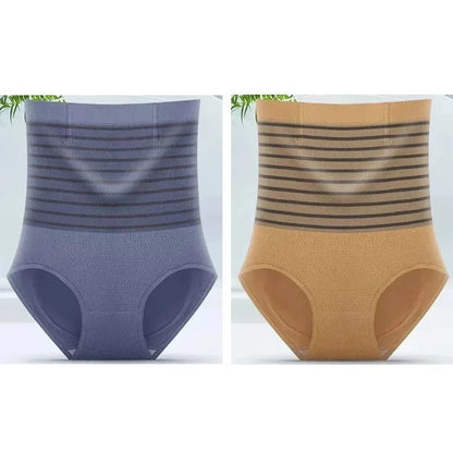 2pcs Women No Trace High Waist Shaping Briefs Body Shaper Slimming Underwear Butt Lifter Control Panties Stripe Shapewear Pants - A-1 Thread Vault