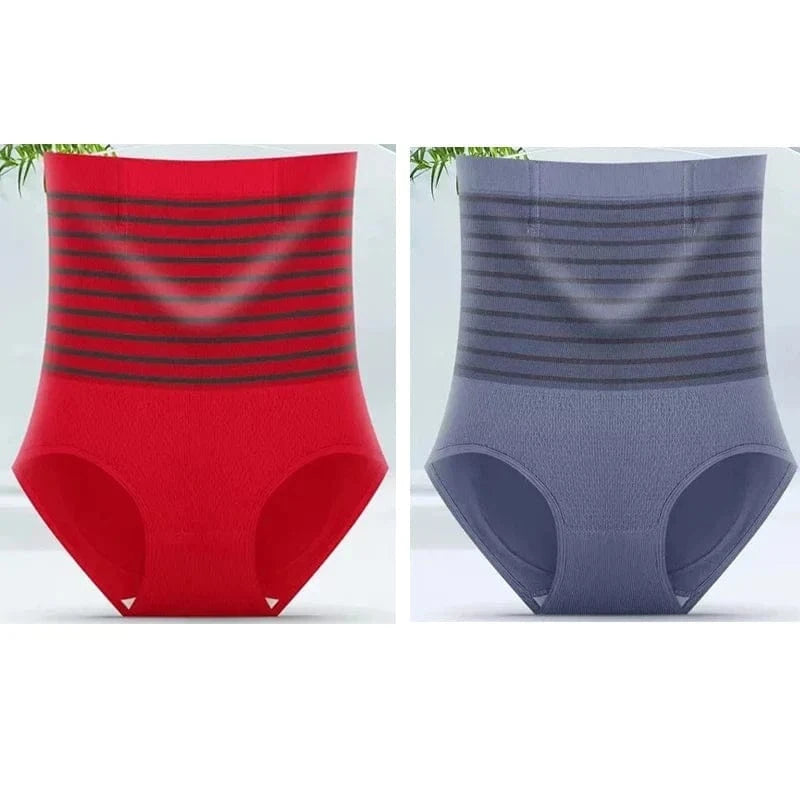 2pcs Women No Trace High Waist Shaping Briefs Body Shaper Slimming Underwear Butt Lifter Control Panties Stripe Shapewear Pants - A-1 Thread Vault