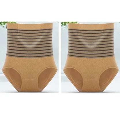 2pcs Women No Trace High Waist Shaping Briefs Body Shaper Slimming Underwear Butt Lifter Control Panties Stripe Shapewear Pants - A-1 Thread Vault