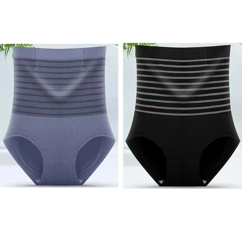 2pcs Women No Trace High Waist Shaping Briefs Body Shaper Slimming Underwear Butt Lifter Control Panties Stripe Shapewear Pants - A-1 Thread Vault