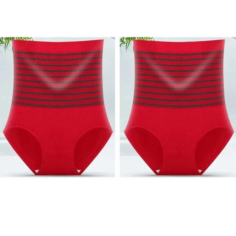 2pcs Women No Trace High Waist Shaping Briefs Body Shaper Slimming Underwear Butt Lifter Control Panties Stripe Shapewear Pants - A-1 Thread Vault