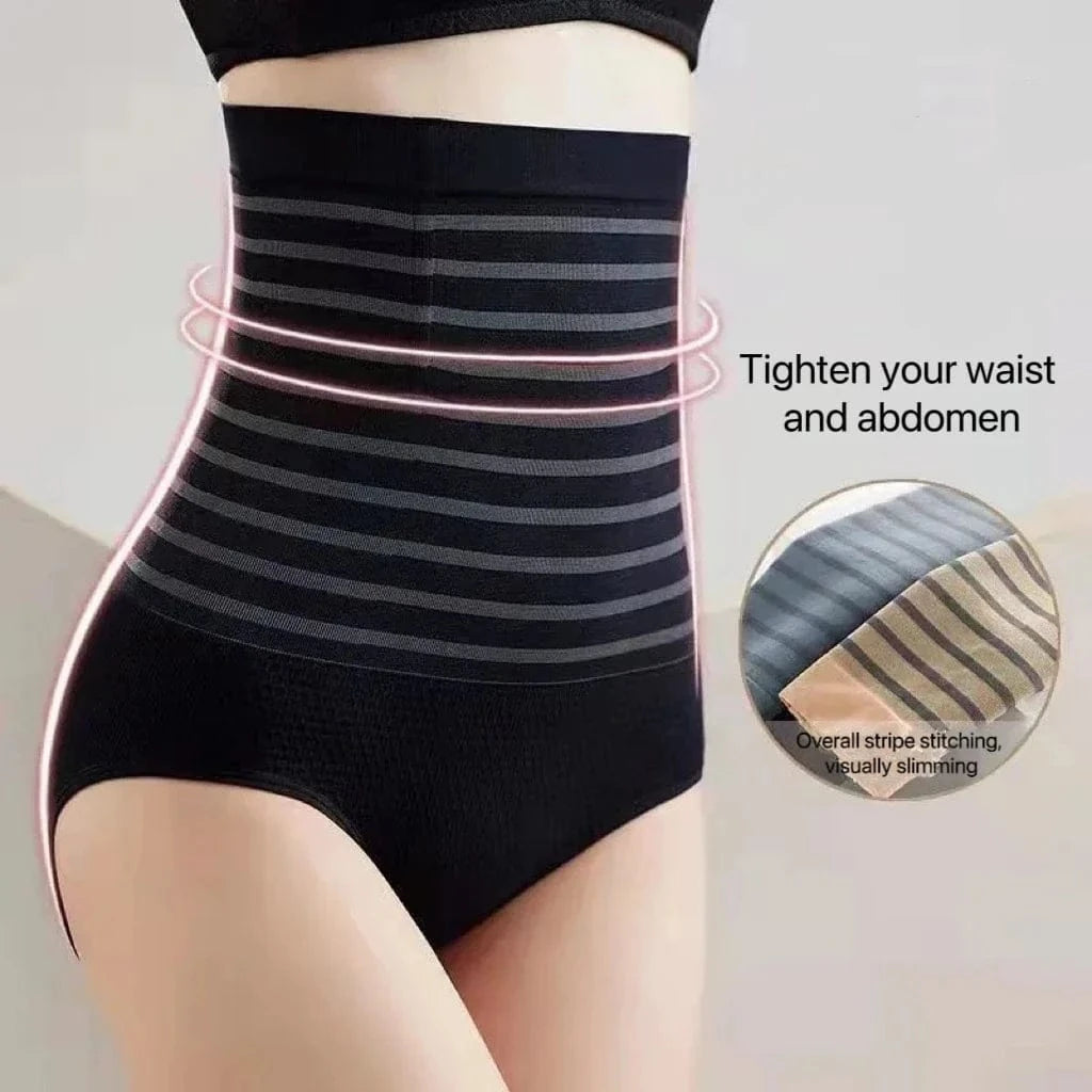 2pcs Women No Trace High Waist Shaping Briefs Body Shaper Slimming Underwear Butt Lifter Control Panties Stripe Shapewear Pants - A-1 Thread Vault