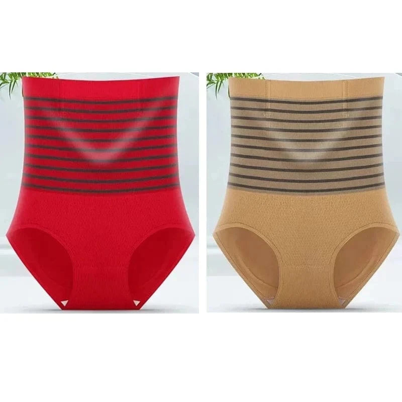 2pcs Women No Trace High Waist Shaping Briefs Body Shaper Slimming Underwear Butt Lifter Control Panties Stripe Shapewear Pants - A-1 Thread Vault