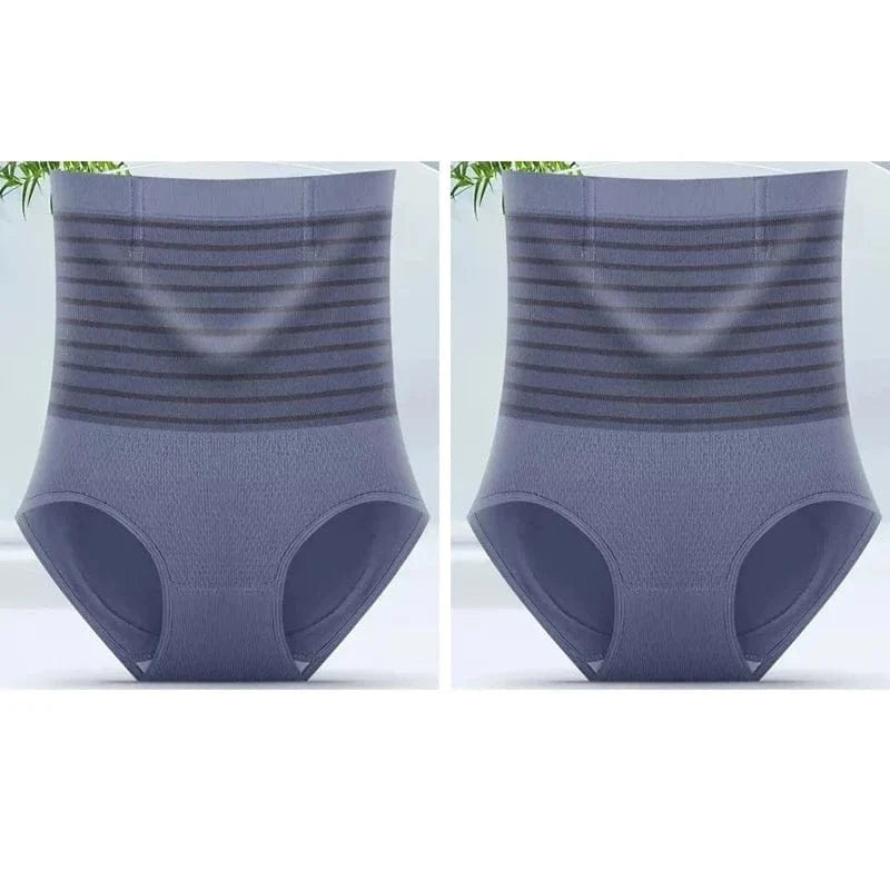 2pcs Women No Trace High Waist Shaping Briefs Body Shaper Slimming Underwear Butt Lifter Control Panties Stripe Shapewear Pants - A-1 Thread Vault