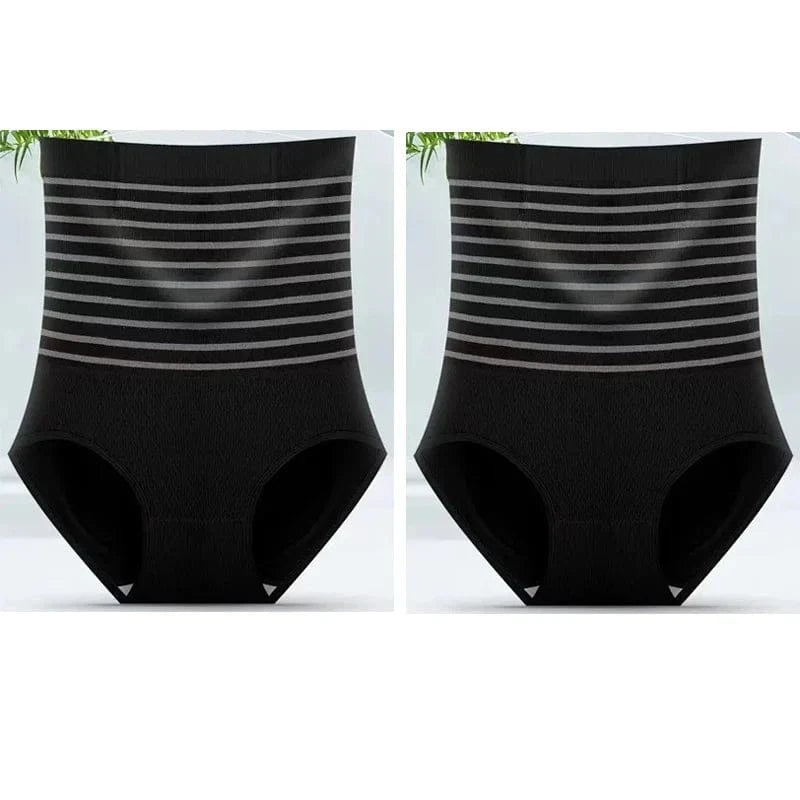 2pcs Women No Trace High Waist Shaping Briefs Body Shaper Slimming Underwear Butt Lifter Control Panties Stripe Shapewear Pants - A-1 Thread Vault