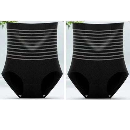 2pcs Women No Trace High Waist Shaping Briefs Body Shaper Slimming Underwear Butt Lifter Control Panties Stripe Shapewear Pants - A-1 Thread Vault