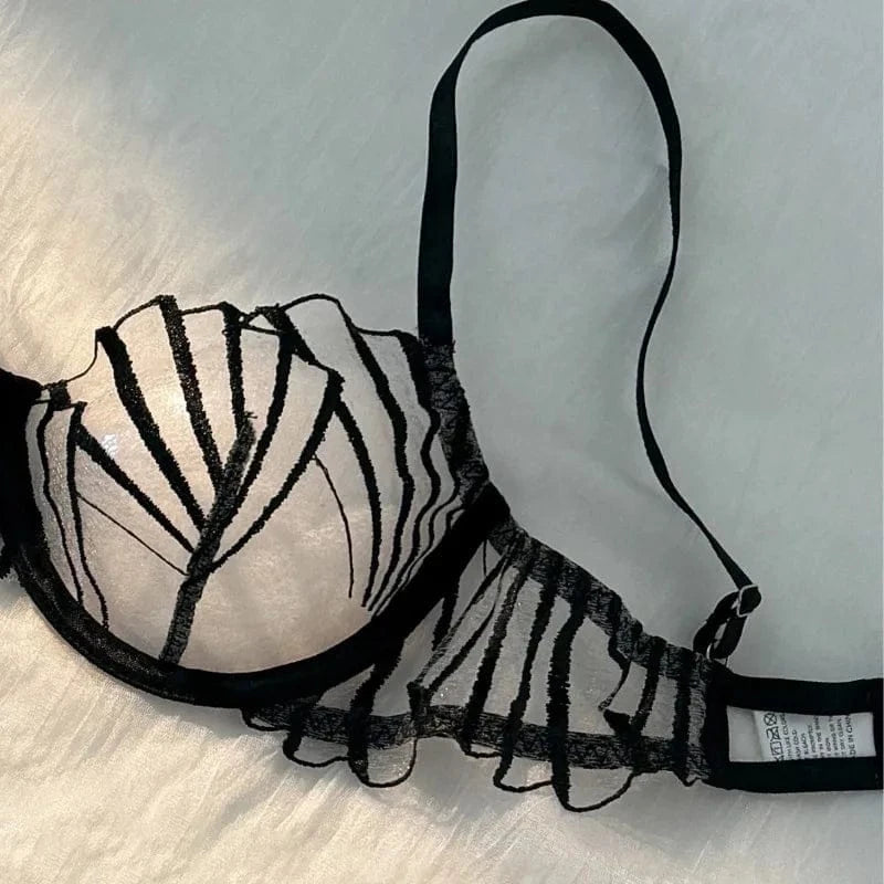 2pcs Women's Bra Set Sexy Lace Mesh Lingerie Set Ultra Thin Breathable Comfortable Lightweight Scallop Transparent Lingerie Set - A-1 Thread Vault