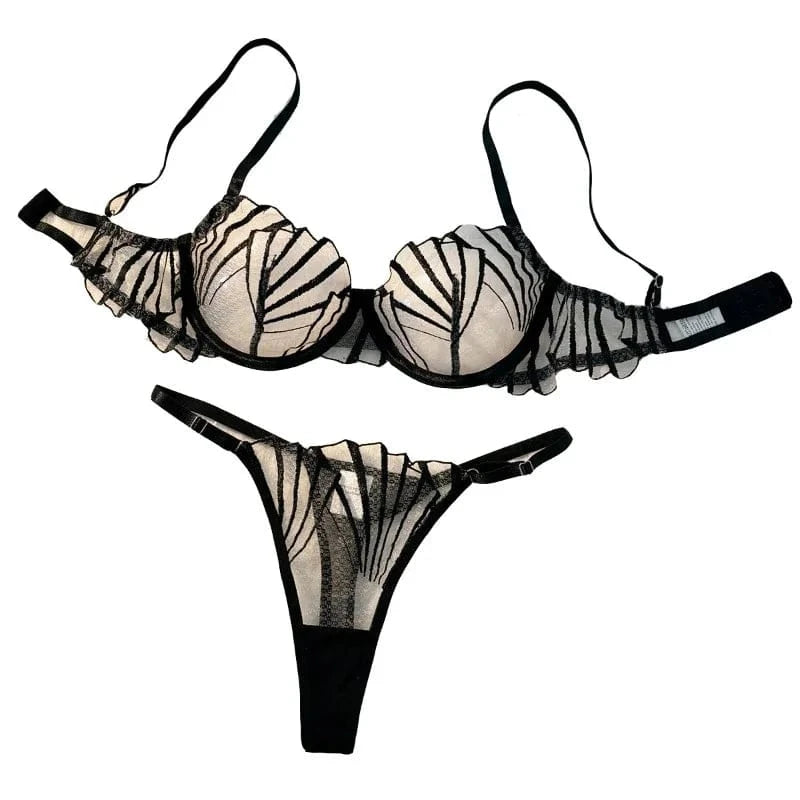 2pcs Women's Bra Set Sexy Lace Mesh Lingerie Set Ultra Thin Breathable Comfortable Lightweight Scallop Transparent Lingerie Set - A-1 Thread Vault