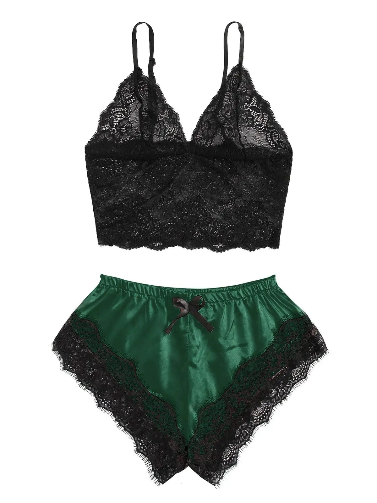 2PCS Women's Satin Pajama Set Lace Cami Top and Shorts Sexy Lingerie Sleepwear Summer Breathable Nightwear Black And Pink - A-1 Thread Vault